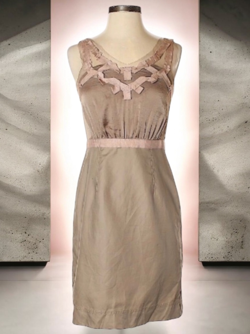 LOFT Ribbon Mesh Trim V Neck Sheath Dress 0